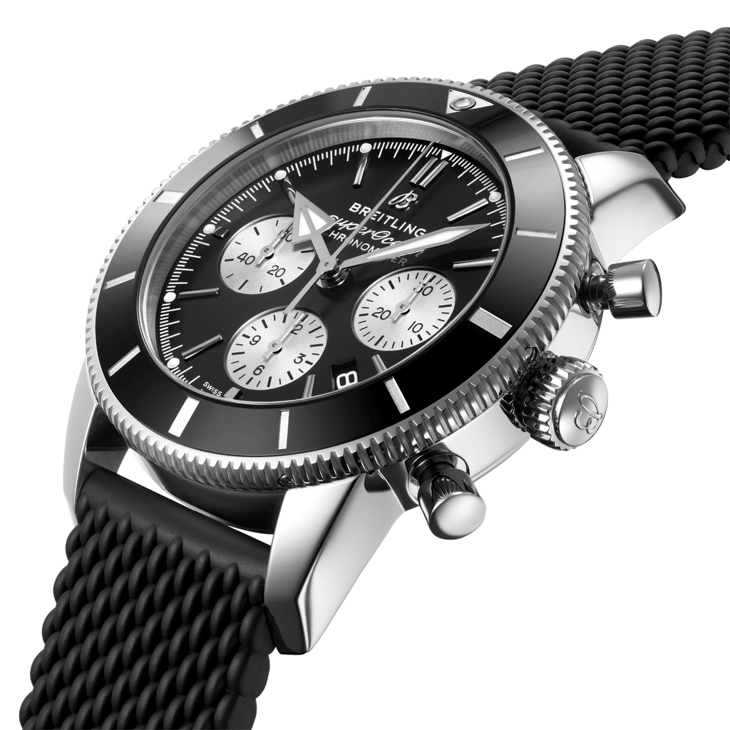 Buy Shop Breitling Superocean Heritage B01 Chronograph 44 Black Dial Black Mesh Bracelet Watch for Men - AB0162121B1S1 USA Online