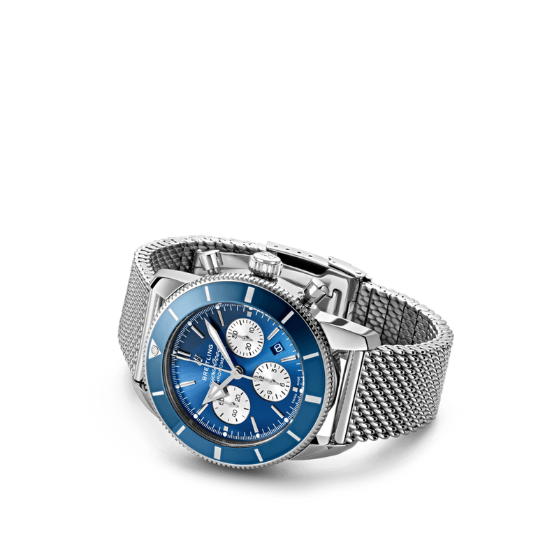 Buy Shop Breitling Superocean Heritage B01 Chronograph 44 Blue Dial Silver Mesh Bracelet Watch for Men - AB0162161C1A1 USA Online