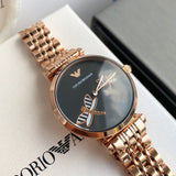 Buy Shop Emporio Armani Gianni T Bar Black Dial Rose Gold Steel Strap Watch For Women - AR11206 USA Online
