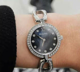 Buy Shop Bulova Crystal Black Mother of Pearl Dial Silver Steel Strap Watch for Women - 96L224 USA Online
