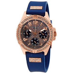 Buy Shop Guess Frontier DIamonds Gold Dial Blue Rubber Strap Watch For Women - W1160L3 USA Online