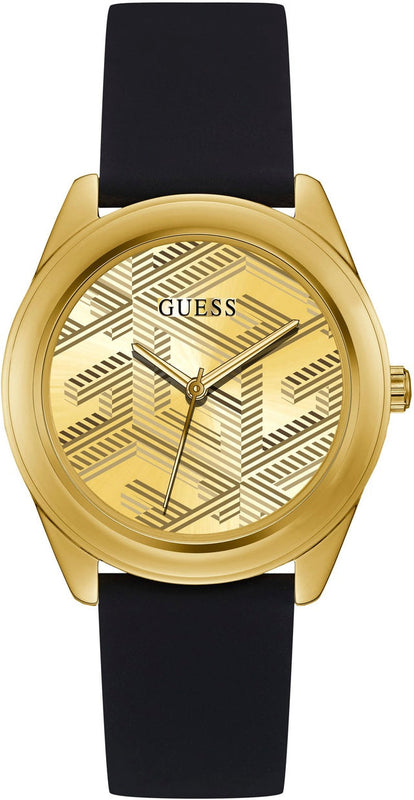 Buy Shop Guess Cubed Analog Gold Dial Black Silicone Strap Watch For Women - GW0665L1 USA Online
