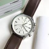 Fossil Townsman Chronograph White Dial Brown Leather Strap Watch for Men - FS5350