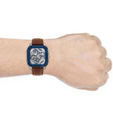 Buy Shop Fossil Inscription Automatic Skeleton Blue Dial Brown Leather Strap Watch for Men - BQ2571 USA Online