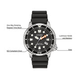 Citizen Eco Drive Pro Master Diver Black Dial Black Steel Strap Watch For Men - BN0150-28E