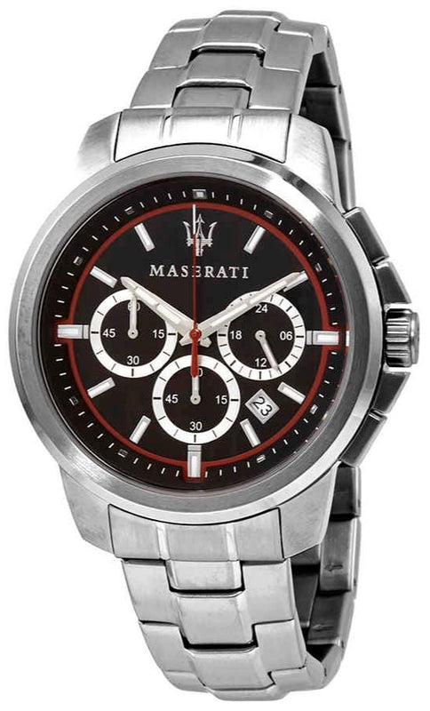 Buy Shop Maserati Successo Chronograph Black Dial Silver Steel Strap Watch For Men - R8873621009 USA Online