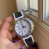 Buy Shop Guess Swirl Quartz Silver Dial White Silicone Strap Watch for Women - W1096L1 USA Online