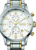 Hugo Boss Areoliner Chronograph White Dial Two Tone Steel Strap Watch for Men - 1513236