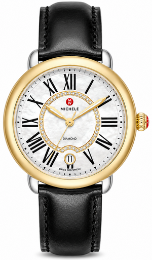 Buy Shop Michele Serein Silver Dial Black Leather Strap Watch for Women - MWW21B000019 USA Online