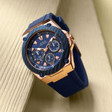 Guess Legacy Chronograph Blue Dial Blue Rubber Strap Watch For Men - W1049G9