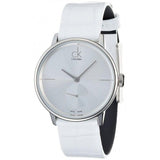 Calvin Klein Accent Silver Dial White Leather Strap Watch for Women - K2Y231K6