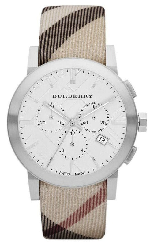 Buy Shop Burberry The City Nova White Dial Checked Brown Leather Strap Watch for Men - BU9357 USA Online
