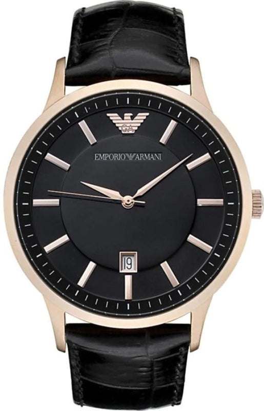 Buy Shop Emporio Armani Renato Quartz Black Dial Black Leather Strap Watch For Men - AR2425 USA Online