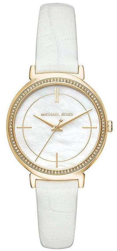 Buy Shop Michael Kors Cinthia Mother of Pearl Dial White Leather Strap Watch for Women - MK2662 USA Online