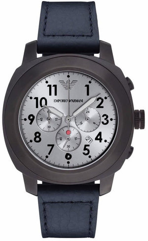 Buy Shop Emporio Armani Sportivo Chronograph Silver Dial Blue Leather Strap Watch for Men - AR6086 USA Online