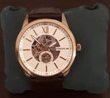 Buy Shop Fossil Flynn Mechanical Skeleton Beige Dial Brown Leather Strap Watch for Men - BQ2215 USA Online