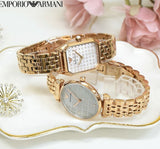 Buy Shop Emporio Armani Gianni T Bar Quartz Mother of Pearl Dial Rose Gold Steel Strap Watch For Women - AR11385 USA Online