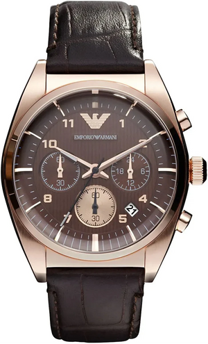 Buy Shop Emporio Armani Classic Chronograph Brown Dial Brown Leather Strap Watch for Men - AR0371 USA Online