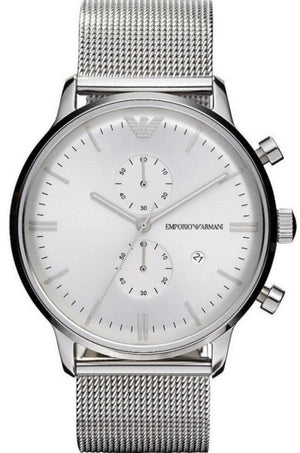 Buy Shop Emporio Armani Classic Chronograph Quartz Silver Dial Silver Mesh Bracelet Watch For Men - AR0390 USA Online
