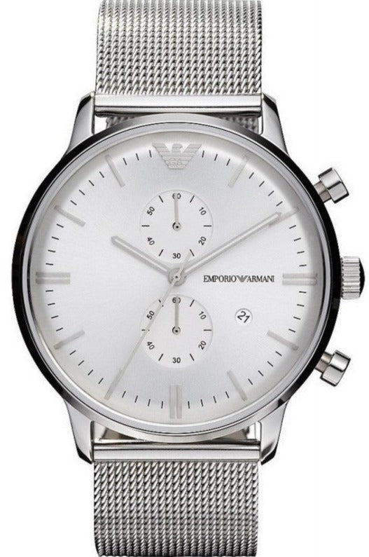 Buy Shop Emporio Armani Classic Chronograph Quartz Silver Dial Silver Mesh Bracelet Watch For Men - AR0390 USA Online