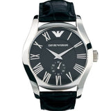 Emporio Armani Valente Black Dial Black Leather Strap Watch For Men - AR0643