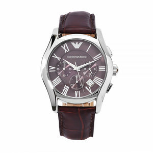 Buy Shop Emporio Armani Valente Chronograph Brown Dial Brown Leather Strap Watch For Men - AR0671 USA Online