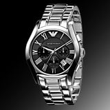 Emporio Armani Valente Chronograph Black Dial Silver Stainless Steel Watch For Men - AR0673