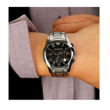 Buy Shop Emporio Armani Velente Chronograph Black Dial Silver Steel Strap Watch For Women - AR0674 USA Online