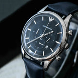 Buy Shop Emporio Armani Lambda Chronograph Blue Dial Blue Leather Strap Watch For Men - AR11018 USA Online