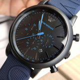 Buy Shop Emporio Armani Luigi Chronograph Black Dial Blue Rubber Strap Watch For Men - AR11023 USA Online