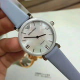 Buy Shop Emporio Armani Gianni T-Bar Mother Of Pearl White Dial Grey Leather Strap Watch For Women - AR11039 USA Online