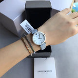 Buy Shop Emporio Armani Gianni T-Bar Mother Of Pearl White Dial Grey Leather Strap Watch For Women - AR11039 USA Online