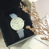 Buy Shop Emporio Armani Gianni T-Bar Mother Of Pearl White Dial Grey Leather Strap Watch For Women - AR11039 USA Online