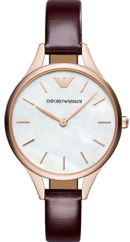 Buy Shop Emporio Armani Aurora Mother of Pearl White Dial Brown Leather Strap Watch For Women - AR11057 USA Online