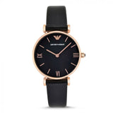 Buy Shop Emporio Armani Gianni T Bar Black Mother of Pearl Dial Black Leather Strap Watch For Women - AR11060 USA Online