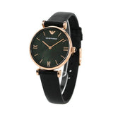 Buy Shop Emporio Armani Gianni T Bar Black Mother of Pearl Dial Black Leather Strap Watch For Women - AR11060 USA Online
