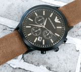 Buy Shop Emporio Armani Chronograph Black Dial Brown Leather Strap Watch For Men - AR11078 USA Online