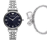 Buy Shop Emporio Armani Gianni T Bar Dark Blue Dial Silver Stainless Steel Watch For Women - AR11091 USA Online