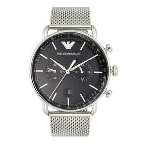 Buy Shop Emporio Armani Chronograph Black Dial Silver Mesh Bracelet Watch For Men - AR11104 USA Online