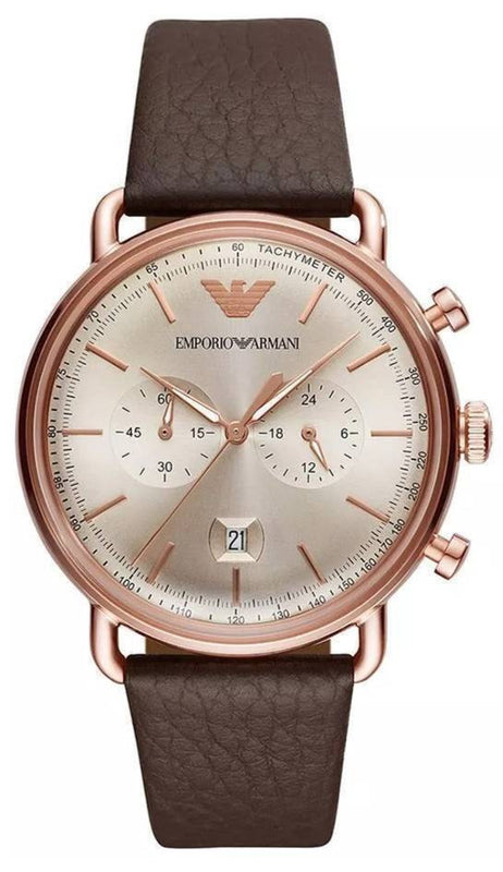 Buy Shop Emporio Armani Aviator Grey Dial Brown Leather Strap Watch For Men - AR11106 USA Online