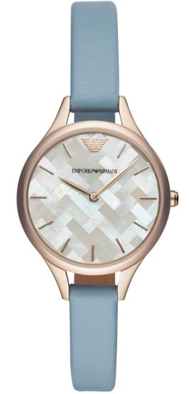 Buy Shop Emporio Armani Aurora Quartz Mother of Pearl White Dial Blue Leather Strap Watch For Women - AR11109 USA Online