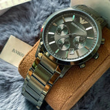 Emporio Armani Renato Chronograph Quartz Grey Dial Green Steel Strap  Watch For Men - AR11117