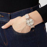 Buy Shop Emporio Armani Gianni T Bar Analog Silver Dial Beige Leather Strap Watch For Women - AR11127 USA Online