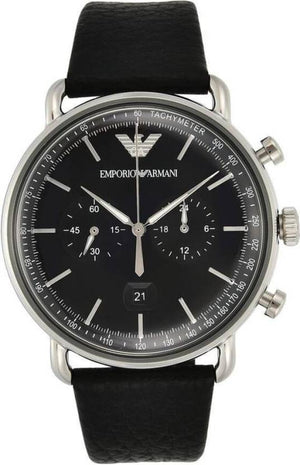 Buy Shop Emporio Armani Aviator Chronograph Black Dial Black Leather Strap Watch For Men - AR11143 USA Online