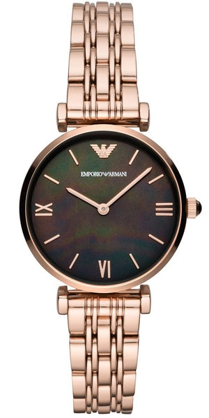 Buy Shop Emporio Armani Gianni T-Bar Black Dial Rose Gold Strap Watch For Women - AR11145 USA Online