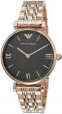 Buy Shop Emporio Armani Gianni T-Bar Black Dial Rose Gold Strap Watch For Women - AR11145 USA Online