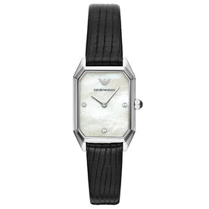 Buy Shop Emporio Armani Gioia Analog Mother of Pearl Dial Black Leather Strap Watch For Women - AR11148 USA Online