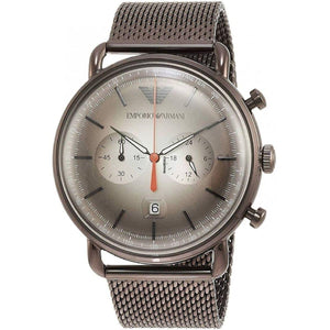 Buy Shop Emporio Armani Aviator Chronograph Grey Dial Brown Mesh Bracelet Watch For Men - AR11169 USA Online