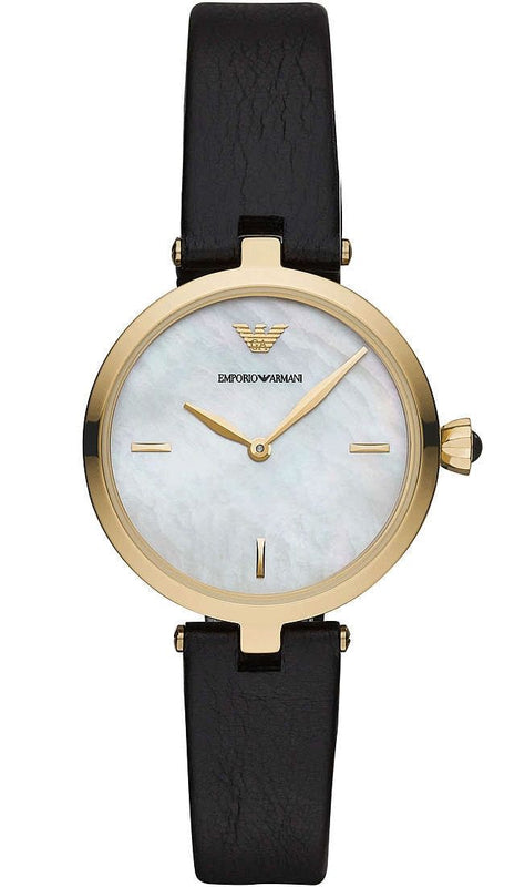 Buy Shop Emporio Armani Arianna Analog Silver Dial Black Leather Strap Watch For Women - AR11200 USA Online