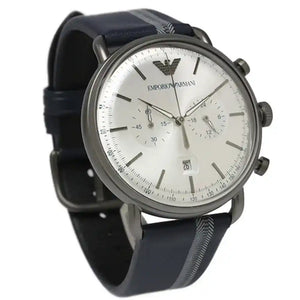 Buy Shop Emporio Armani Aviator Silver Dial Two Tone Leather Strap Watch for Men - AR11202 USA Online